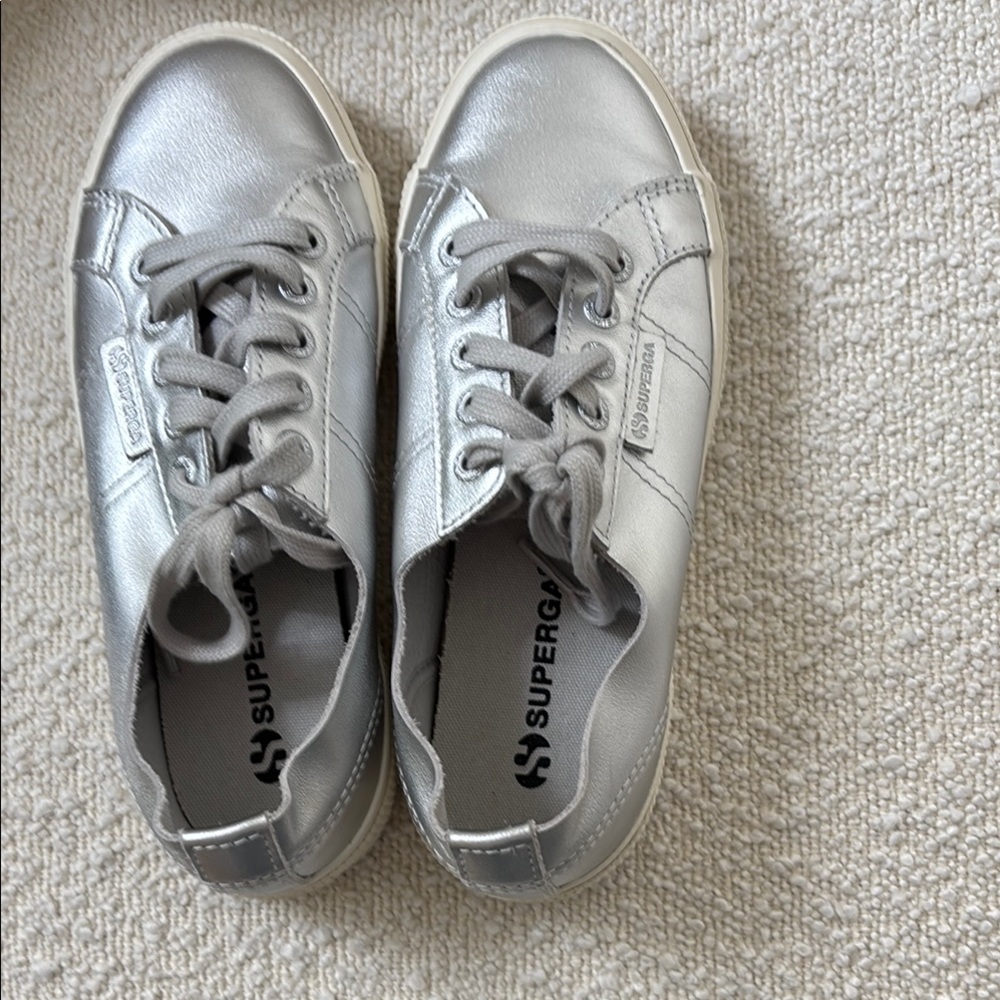 Superga Silver Metallic Low-Top Lace-Up Sneakers